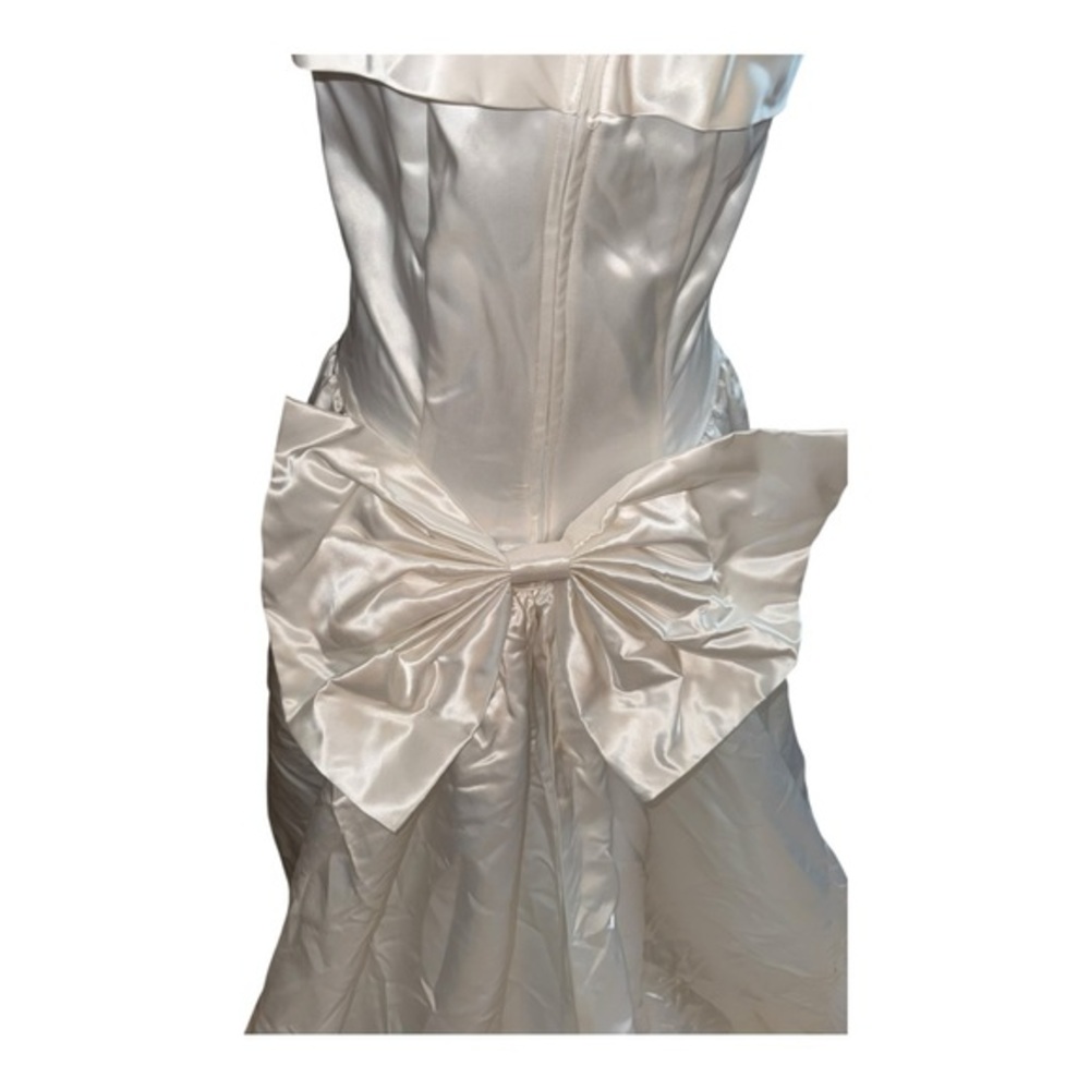 VTG DREAMY JESSICA MCCLINTOCK WEDDING GOWN SATIN REMOVABLE TRAINw/ACENT BOW sz10 - Picture 5 of 16
